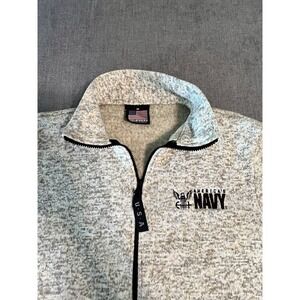 U.S. Navy Heathered Tweed Fleece Jacket Full Zip Made USA Men Medium Embroidered